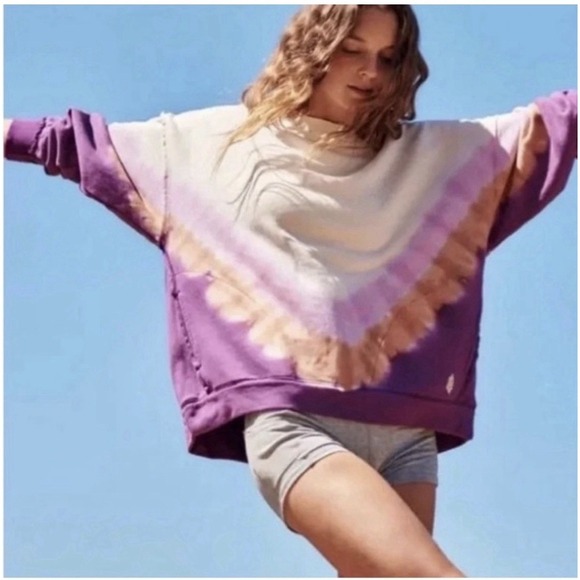 Free People Movement Tops - Free People Movement Sweatshirt Small Purple Tie Dye Oversized Pockets Pullover